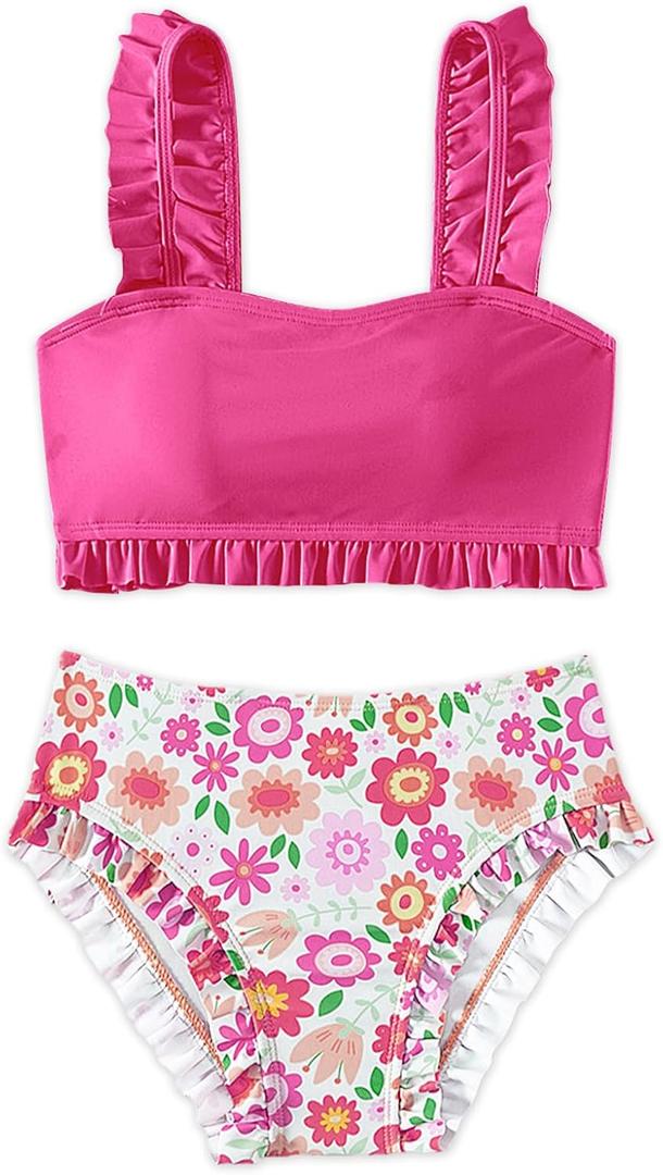 Girls Swimsuit, 2 Piece Bikini Bathing Swimwear 7-16Y (Black)
