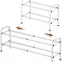 Gonfoam 2Tier Expandable Shoe Rack,Adjustable Shoe Shelf Storage Organizer Heavy Duty Metal Free Standing Shoe Rack for Entryway Closet Doorway (White)