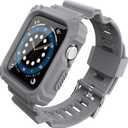 FITO Compatible with Apple Watch Bands 44mm 42mm Series with Case, Rugged Breathable TPU Sport Strap Bands Applicable to iWatch Series 8/SE 2022/7/6/5/4/3/2/1/SE - Grey