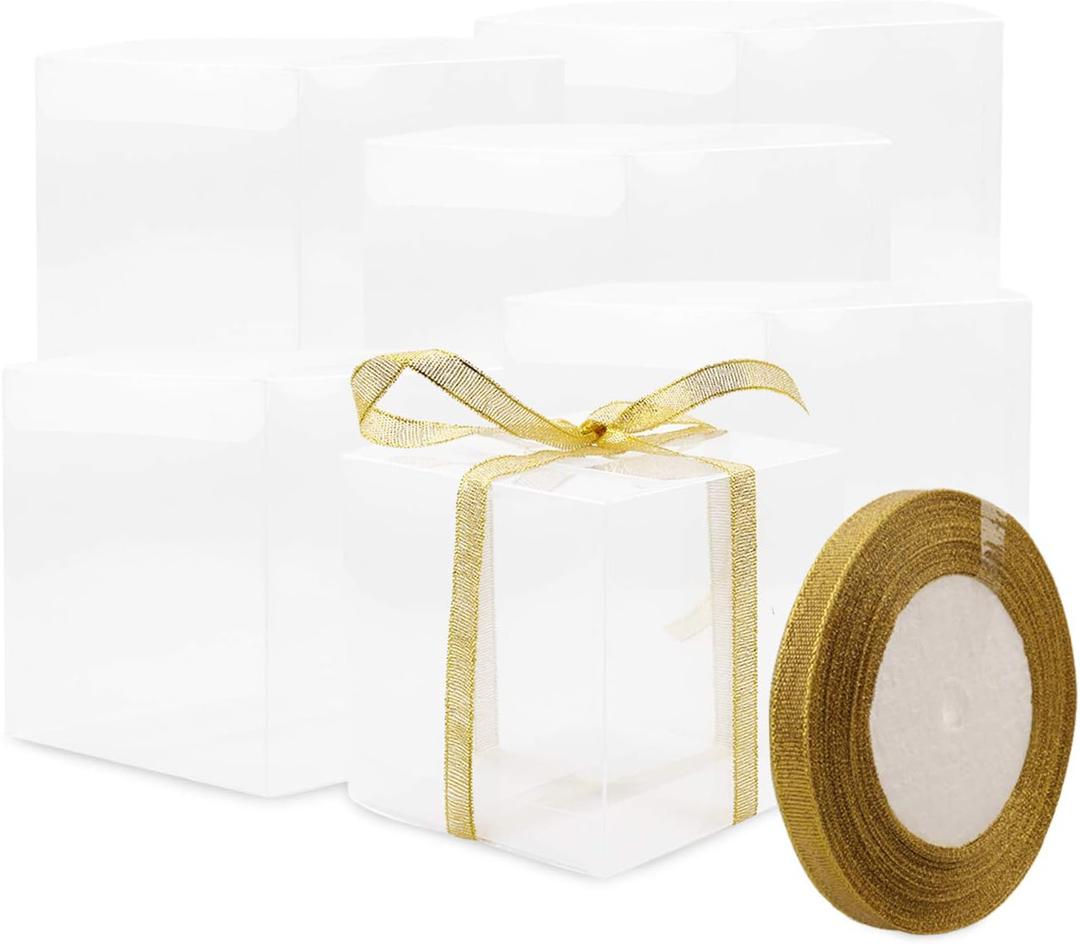 Coobbar Clear Candy Gift Box,30 Pack Empty Clear PVC Plastic Boxes Gift Boxes for Party Favors, Wedding, Birthday Presents, Candy, Cupcakes, Jewelry,Christmas Gift Packing (3 x 3 x 3 Inch)