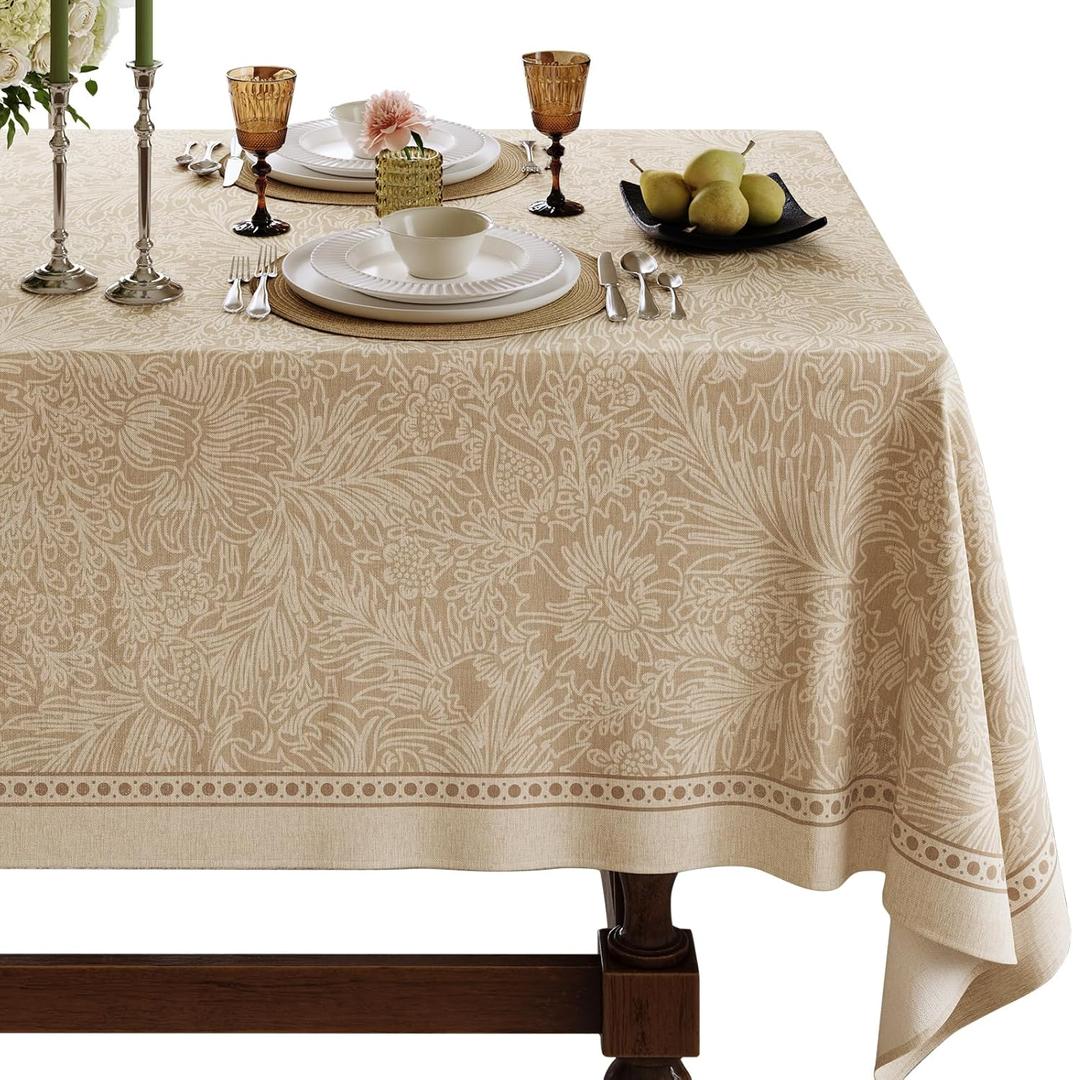 Beige Thick Linen Table Cloth Square Tables, Waterproof Wipeable Decorative Table Cover for Dining Kitchen Indoor Outdoor, 55" x 55", 2-4 Seats