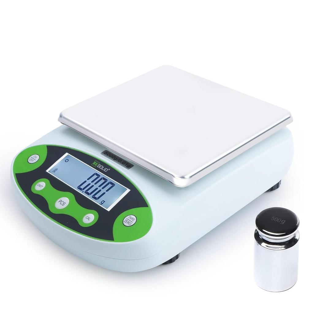 U.S. Solid Digital Analytical Balance 2kg x 0.01g, High Precision Lab Scale, 500g Calibration Weight, 10 Weighing Units, AC 100V-240V & DC 9V, Piece Counting, 2kg with calibration weight
