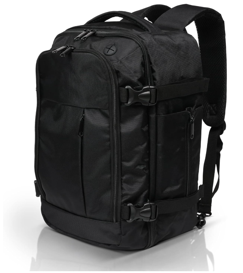 17x10x9” Carry On Backpack For United Airlines - 25L Maximum Sized Air Travel Backpack - Travel Luggage Bag for Men and Women - Premium Underseat Bag for Travel Accessories - Black Backpack