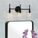 Modern Farmhouse 3 Light Vanity Fixtures, Matte Black Bathroom Lights with Glass Shades for Bedroom, Living Room