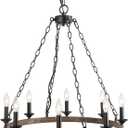Farmhouse Chandeliers Rustic Round Wagon Wheel 8-Light Fixture for Dining & Living Room, Bedroom and Foyer (Brown)