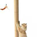 Cat Window Perch Hammock with 3-Piece Detachable Sisal Scratching Posts, Drill-Free Suction Cup Mount, Multi-Level Climbing Perch for Bird Watching, 45 LBS Capacity (46"-Natural Linen Mat)
