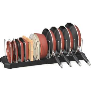 Pots and Pans Organizer for under Cabinet, Pan Pot Organizers inside Cabinet, Expandable Organizer with 12 Adjustable Dividers for Cookie Sheets, Cutting Boards, Pot Lids, Cookware - Pan Rack, Black