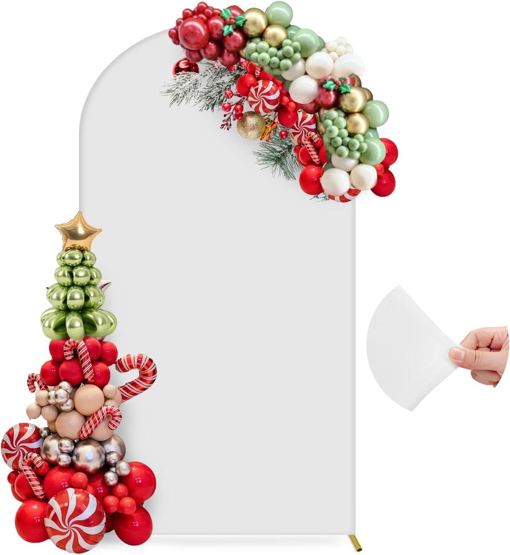 7.2FT Arch Backdrop Cover, Wedding Arch Cover Spandex Fitted Stretchy Background Stand, 2-Sided White Backdrop for Birthday Party Decorations Ceremony Baby Shower Banquet Christmas