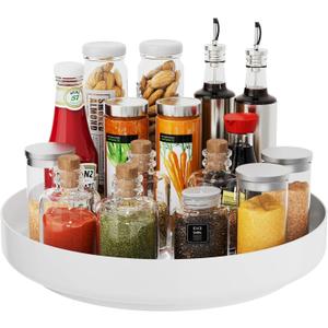 Ovicar Lazy Susan Cabinet Organizer - 13 inch Metal Turntable Lazy Susan for Kitchen Spice Rack Pantry Cupboard Bathroom Countertop Refrigerator Table Storage, White