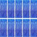 10 Pack Navy Foil Curtain Backdrop 3.2ft x 9.8ft Black Metallic Tinsel Foil Fringe Curtains Streamer Photo Booth Backdrop for Birthday Party Engagement Bachelorette Party Decorations (Navy)