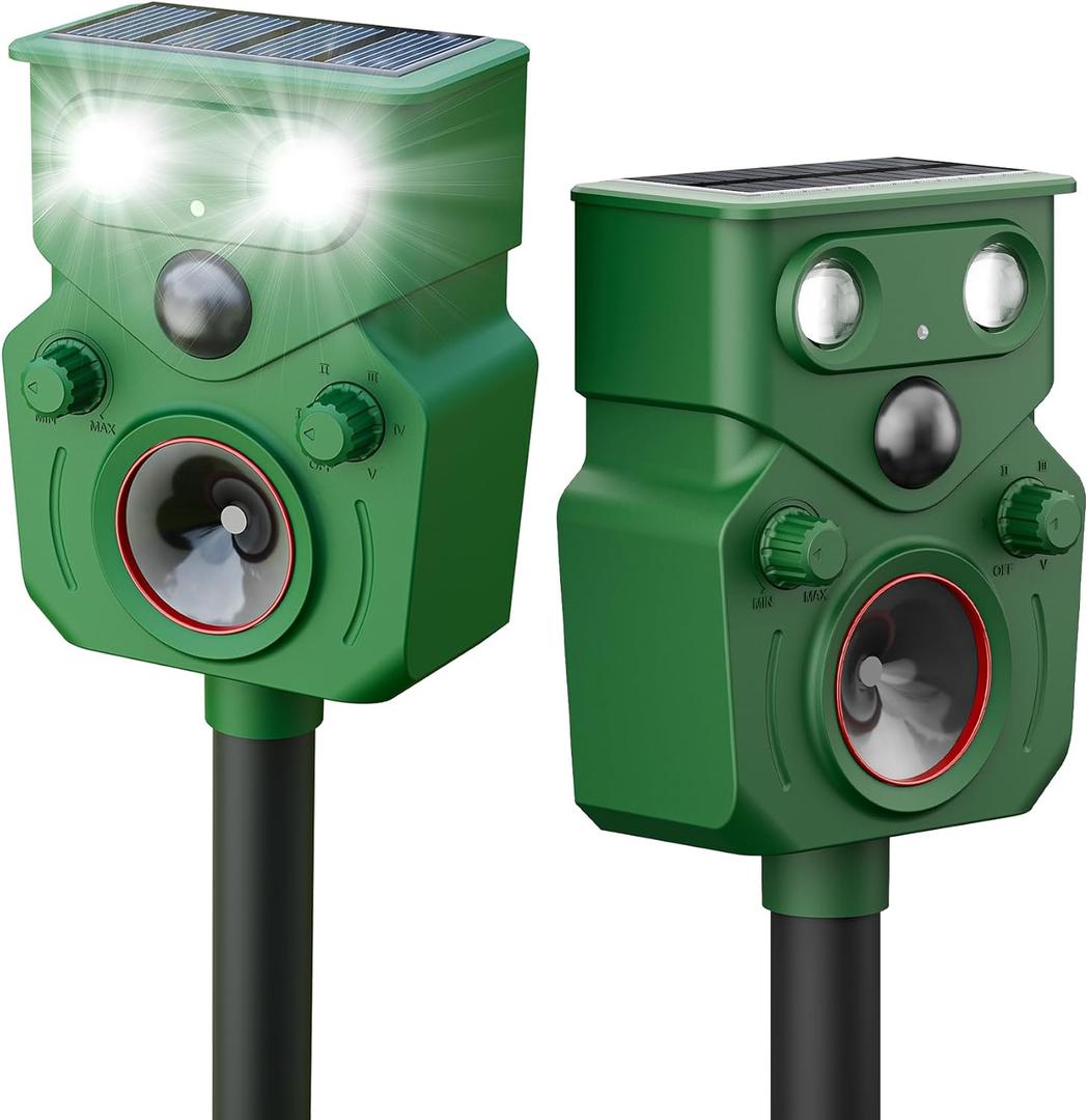 2025 Upgraded Solar Powered Animal Repeller, Ultrasonic Solar Powered Deer Repellent for Outdoor Yard Lawn Repel Squirrel Raccoon Cat Deterrent with Motion Sensor & Flashing Light (Viridian)