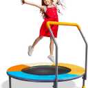 3FT Toddler Trampoline with Adjustable Handlebar, 36" Foldable & Spring-Free, Mini Kids Indoor Outdoor Trampoline for Ages 1-6, Noiseless Jumping Mat, Safe & Sturdy Design, Supports Up to 100 lbs