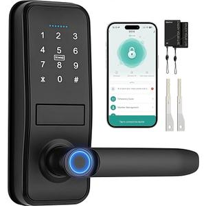 Keypad Smart Door Lock with Handle, QWUE Keyless Entry Smart Lock for Front Door, 5in1 Smart Unlock Solution, APP Control, AntiPeep Keypad Code, Easy Installation and Waterproof Design