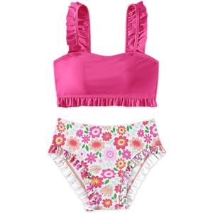 Girls Swimsuit, 2 Piece Bikini Bathing Swimwear 7-16Y (Black)