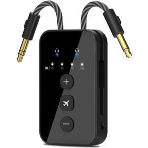 iDIGMALL Airplane Bluetooth 5.4 Transmitter for 2 AirPods or Headphones, aptX Adaptive & Low Latency Wireless Audio Adapter, 3.5mm AUX Jack Bluetooth Transmitter for TV Flight Travel Planes Gym, 24H