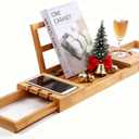 Utoplike Bamboo Bathtub Caddy Tray Bath Tray for Tub, Adjustable Bathroom Bathtub Organizer with Book Tablet Wine Glass Cup Towel Holder