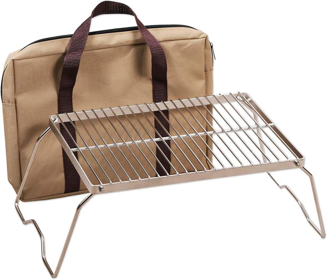 Campfire Grill 304 Stainless Steel Grate, Folding Camping Grill Heavy Duty with Carrying Bag, Medium