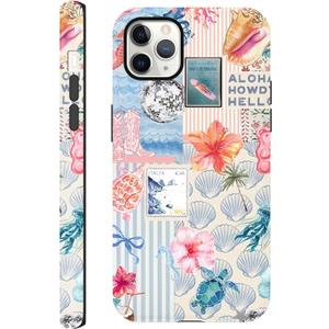 Summer Phone Case for iPhone 11 Pro Max, Cute Aesthetic Coastal Beach Ocean Collage Case, Coquette Hibiscus Flower Seashell Design, Slim Shockproof Protective Preppy Cover for Women Girl
