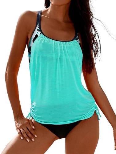 SHESHOW Cowgirl Style Tankini Swimsuits for Women Scoop Neck Ruched Blouson and Bottom 2 Piece Bathing Suits M