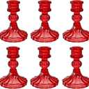 Glass Candlestick Holder,Striped Taper Candle Holders,Set of 6 Candle Stand for Table Centerpieces, Home Decor,Weddings,Festival and Parties (Red Stripe Pattern)