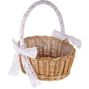 Cabilock 11-Inch Woven Flower Girl Basket with Lace Handle Rustic Handmade Wedding Basket for Ceremonies Vintage Boho Flower Arrangement & Home Storage (28x20cm)