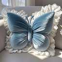 PEACH CAT Butterfly Pillow with Lace Trim Decorative Butterfly Shaped Throw Pillows 16" x 16" Soft Plush Cushion Decor for Bedroom Living Room Sofa Couch Blue