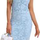Cololura Women Elegant Floral Lace Sexy Off Shoulder Evening Gown Party Cocktail Bodycon Midi Dress (XX-Large, Blue)