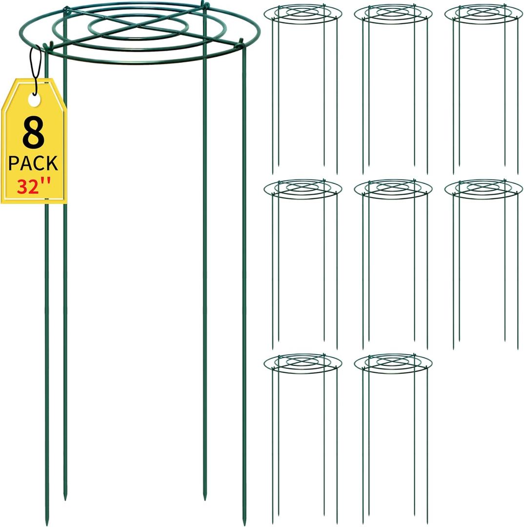 SYITCUN 8pack Peony Cages and Supports, 32 Four Legs Peony Cage, Heavy-Duty Peonies Support Cages, Peony Ring for Roses, Hydrangeas, Sage, Peonies, Cucumbers, Tomato (14" x 32")