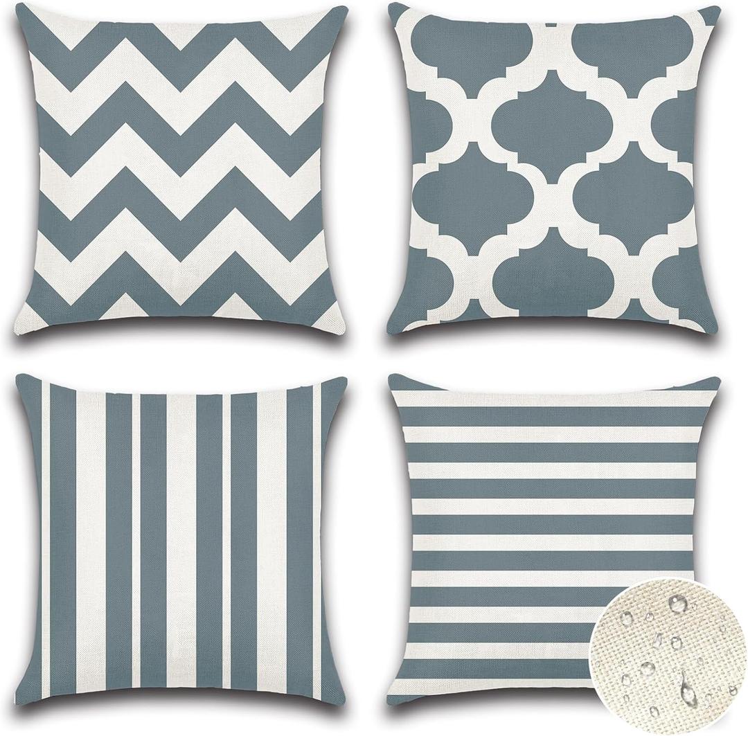 2 x OTOSTAR Set of 4 Waterproof Throw Pillow Covers 18x18 Inch Farmhouse Geometric Square Pillow Cases for Couch Patio Furniture Balcony Garden Outdoor DecorationGeometry70-Grey