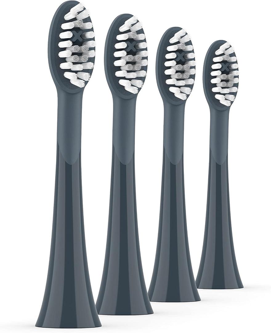 ORDO Replacement Sonic Toothbrush Heads with Pulse Technology for Teeth Cleaning, Plaque Removal, Silicone Polishing, Deep Clean Bristles, Adults, Pack of 4, Black Charcoal Grey