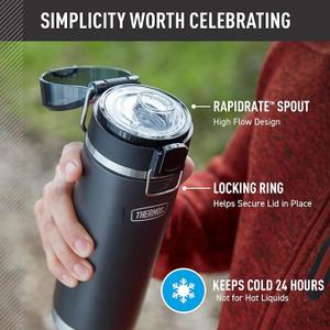 THERMOS ICON SERIES Stainless Steel Water Bottle with Spout - 24 Ounce, Granite - Vacuum Insulated Water Bottle with Lid