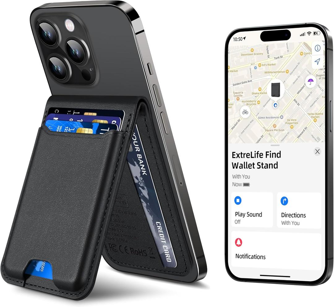 for Magsafe Wallet, Works with Apple Find My, Strongest Magnetic Wallet for iPhone 17/16/15/14/13/12 Series, for iPhone Walle t with Adjustable Stand, 6 Cards Holder, Vegan Leather, Black