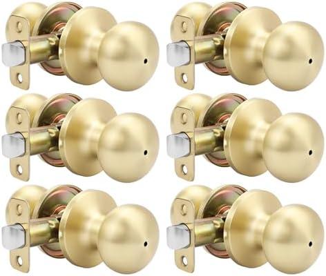 goldenwarm Gold Interior Door Knobs, Bedroom Door Knob, Door Knobs Interior Bulk, Brushed Gold Privacy Door Knob for Bedroom or Bathroom(5 Pack)