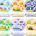 Hushee 6 Pcs 9.4 x 8.2 Inch Dinner Plate for Kids Girls Boys Cute Toddler Divided Plates Plastic Funny Serving Dishes for Construction Dinosaur Firefighter Farm Game Console Astronaut Animal