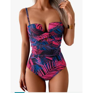 Eomenie Women's Push Up Wrap Front Swimsuit One Piece Tummy Control Bathing Suits Bandeau Support Slimming Swimwear, L