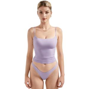 SUUKSESS Women Sexy Square Neck Tank Top Summer Y2K Going Out Basic Cami Shirt (Small, Light Purple)