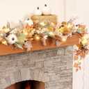 2PACK 2x6ft Fall Garland with Lights,Fall Leaves Garland with Lights, Autumn Leaf Lights for Mantle Door Table Outdoor Home, Autumn Decor, Fall Decor with Pumpkins, Thanksgiving Decorations