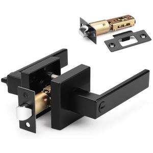 Probrico 1 Pack Square Privacy Door Levers Black Privacy Door Lock Handleset Keyless Lockset Door Knobs Interior Handles for Bedroom & Bathroom