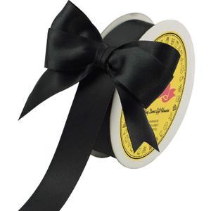 Black Double Face Satin Ribbon 1 inch X 25 Yards Spool Very Suitable for Weddings Gift Package Wrapping Dancer Wand Sewing Party Hair Bow Invitation Decorations and More