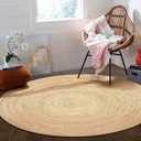 Jute Braided Area Rug, 5 feet Round, Stain Resistance Natural Handmade Circle Boho Area Rug for Entryways, Living Room, Bedroom, Farmhouse Vintage Decor, Reversible Jute Rug