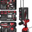 KINGTOOL Home Tool Set Kit - 286 PCS Home Auto Repair Tool Kit with Rolling Tool Box, Mechanic Tool Sets with 21V Max Cordless Power drill, Perfect for Homeowner, Diyer, Handyman