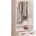 Portable Closet,Wardrobe,Heavy Duty Clothes Rack with Cover,Japanese Style Garment rack Clothing rack with 2 Drawers,1 Hanging Rods and 2 Storage Shelves,27.5" L x 17.7" W x 65.1" H,White