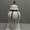 Ginger Jar, White Gold Ceramic Vase Large Handmade Porcelain Vases with Lid, White Gold Decorative Flower Vase for Home, Living Room, Weddings, Centerpieces (18in with Lid)