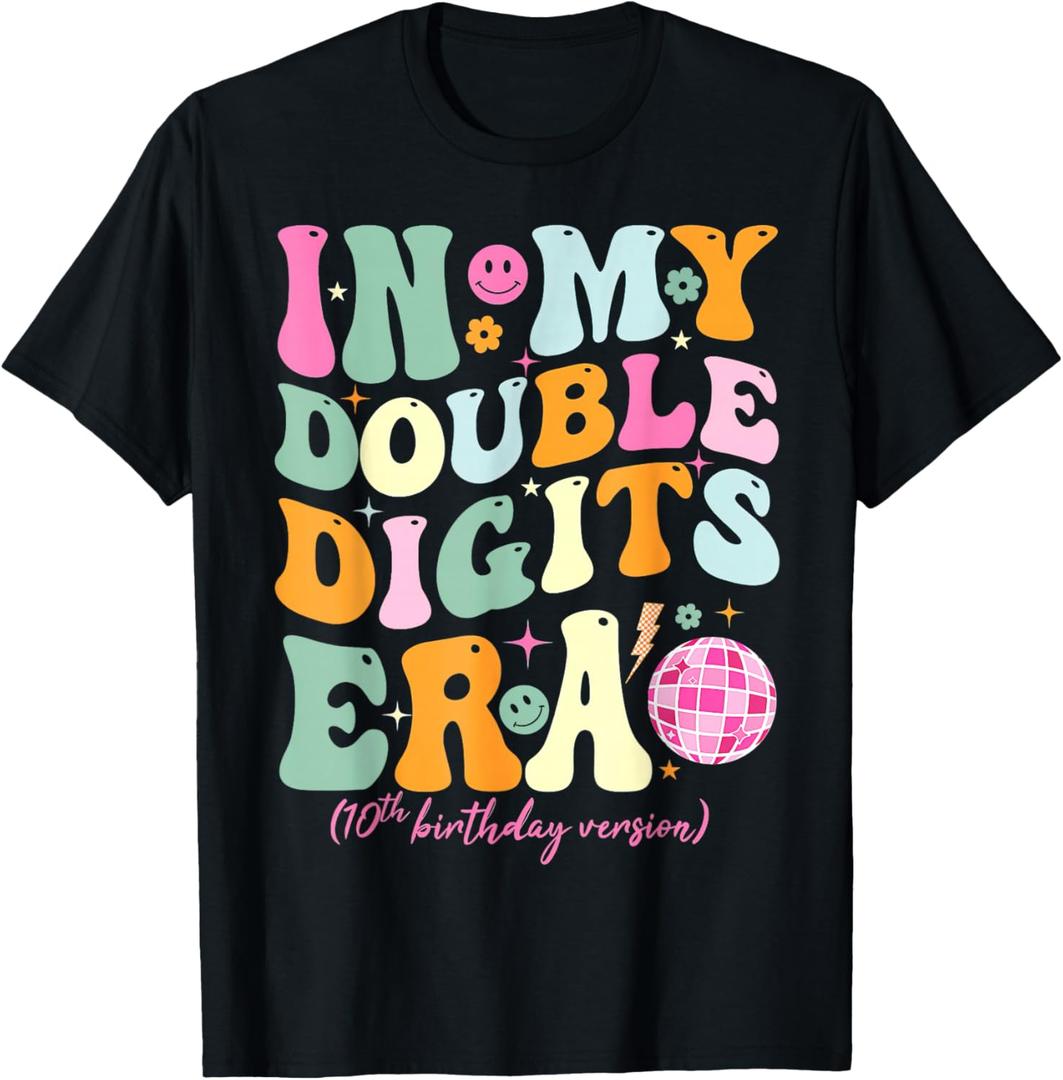 In My Double Digits Era Retro 10 Year Old Birthday T-Shirt M