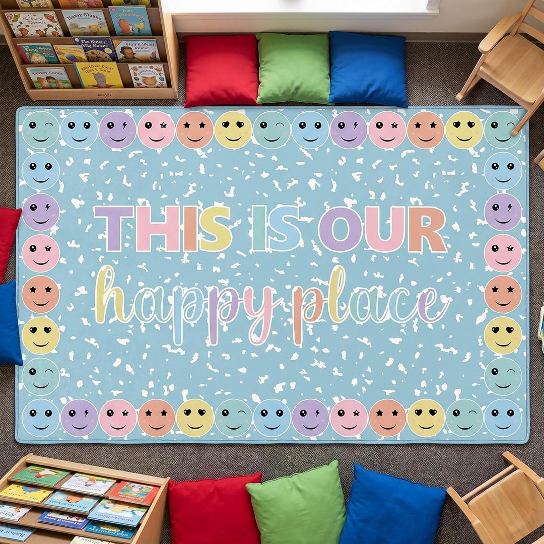 Nuanchu 5' X 7'6" Pastel Laugh Face Classroom Rug, Vibrant