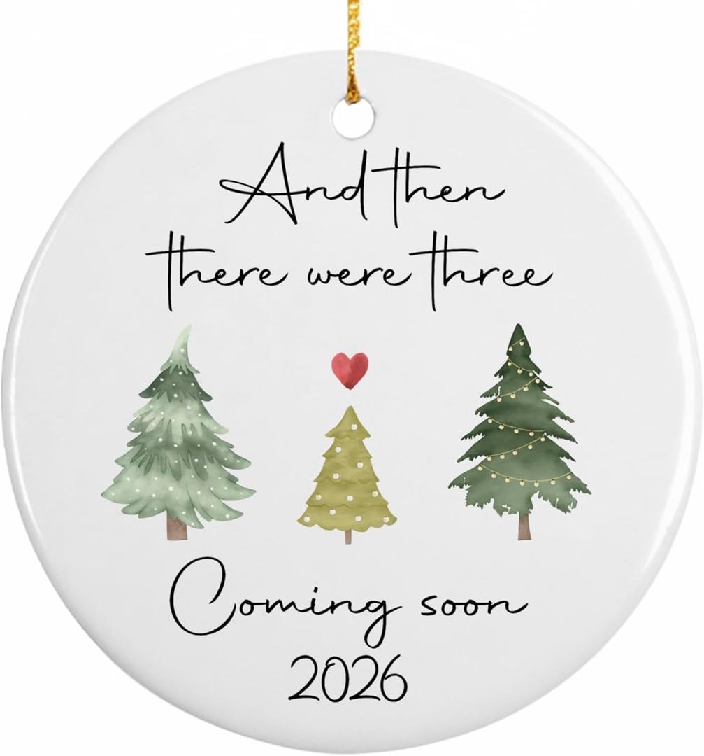 Expecting Baby Christmas Ornament 2026 Gifts for Expecting Parents, Parents to Be Unique Gifts 2026, Pregnancy Announcement for Husband Friend Family, Gender Reveal Ideas for New Dad Mom to Be Gift (And Then There Were Three Coming Soon 2026)
