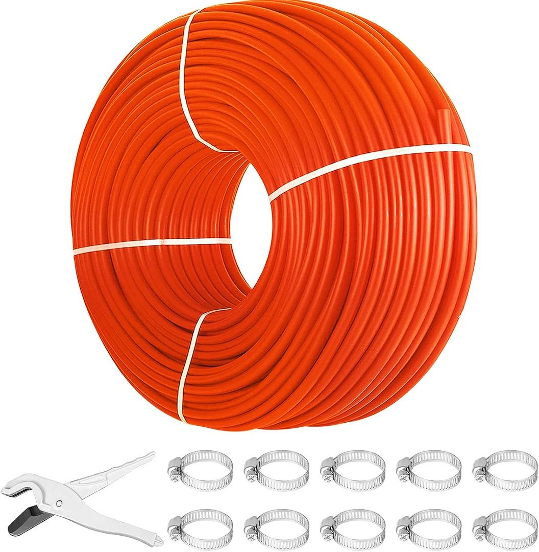 VEVOR PEX-B Pipe 1/2 Inch x 1000 Feet,Oxygen Barrier Flexible Pipe Tubing,Red for Hydronic Radiant EVOH Floor Heating, Water Plumbing Applications with Cutter& Clamps