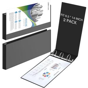 2 Pcs 8.5'' x 14'' Landscape PP 3 Ring Legal Size Binders, 2 Inch Round Ring Binder with Transparent Cover, Economy Holds Legal Paper for Artwork Blueprints Office Home Work Place(Black)