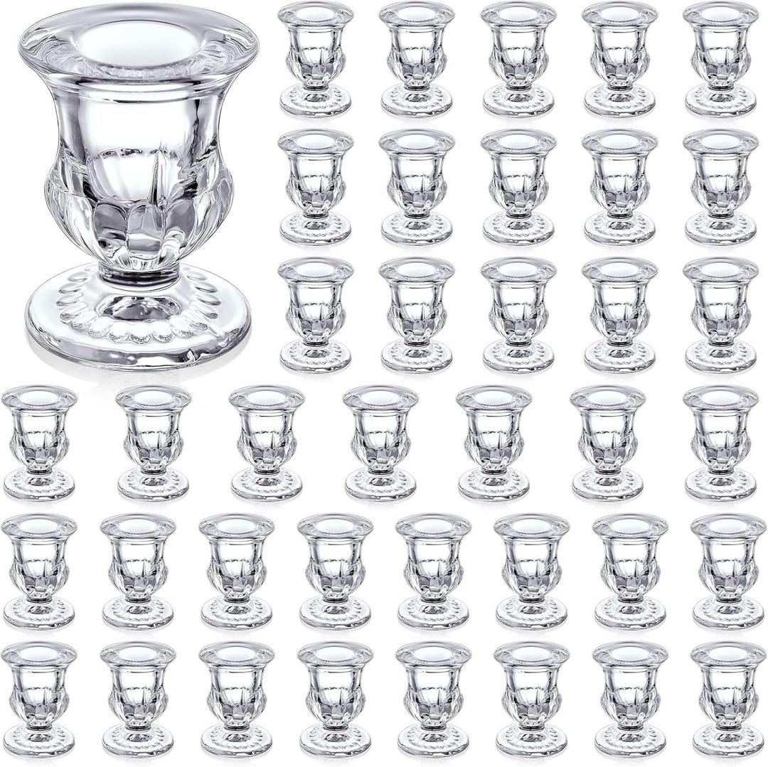 Foaincore 42 Pcs Candlestick Holders Bulk 2.5 Inch Taper Candle Holder for Table Centerpiece Thick Glass Ritual Candle Stand for Wedding Christmas Valentines Festival Party Decorations(Clear)