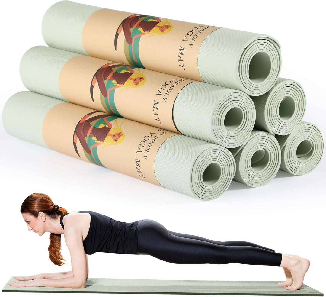 Timgle 6 Pack Yoga Mats Bulk 68 x 24 Inches Non Slip Exercise Yoga Mat 4 mm Thick Anti Slip Tear Resistant Sports Gym for Fitness Stretching Home Workout and Studio